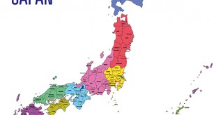 Political map of Japan with regions and their capitals